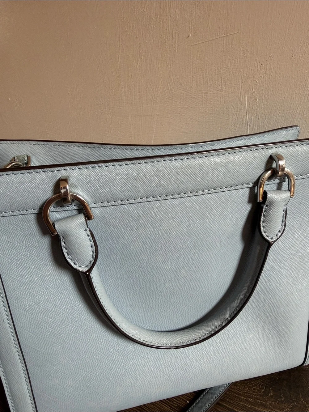 Michael Kors Light Blue Saffiano Leather Satchel with MK Logo Wallet